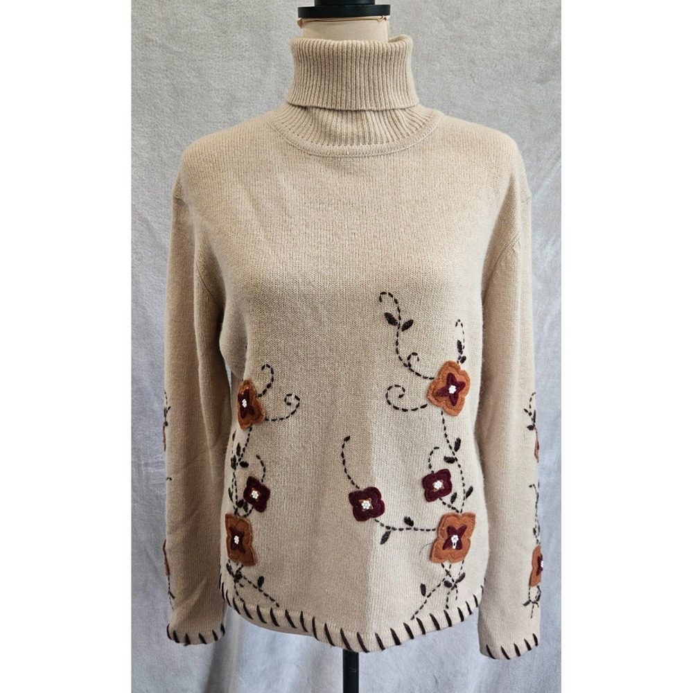 Vintage Icelandic Design Lambswool Angora Turtleneck Floral Cottagecore Sweater‎